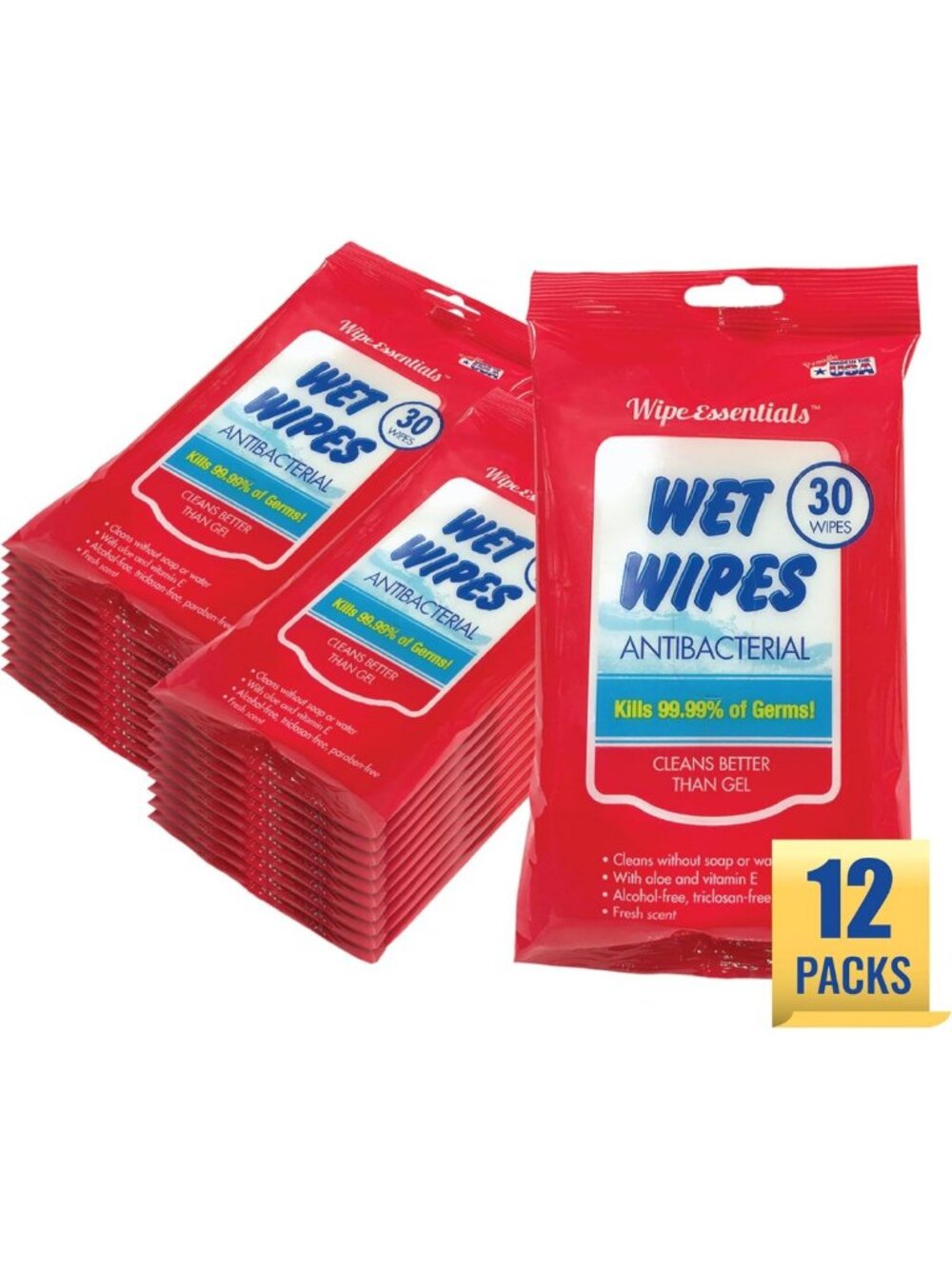 Antibacterial Hand Sanitizer Wipes - 360 Count, 12 Packs - Travel & Home Use
